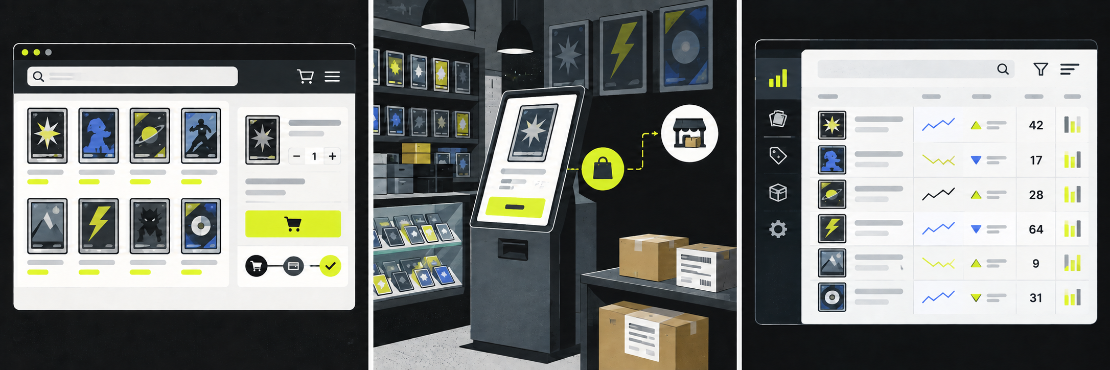 Ilustración de un quiosco de compra integrado en una tienda